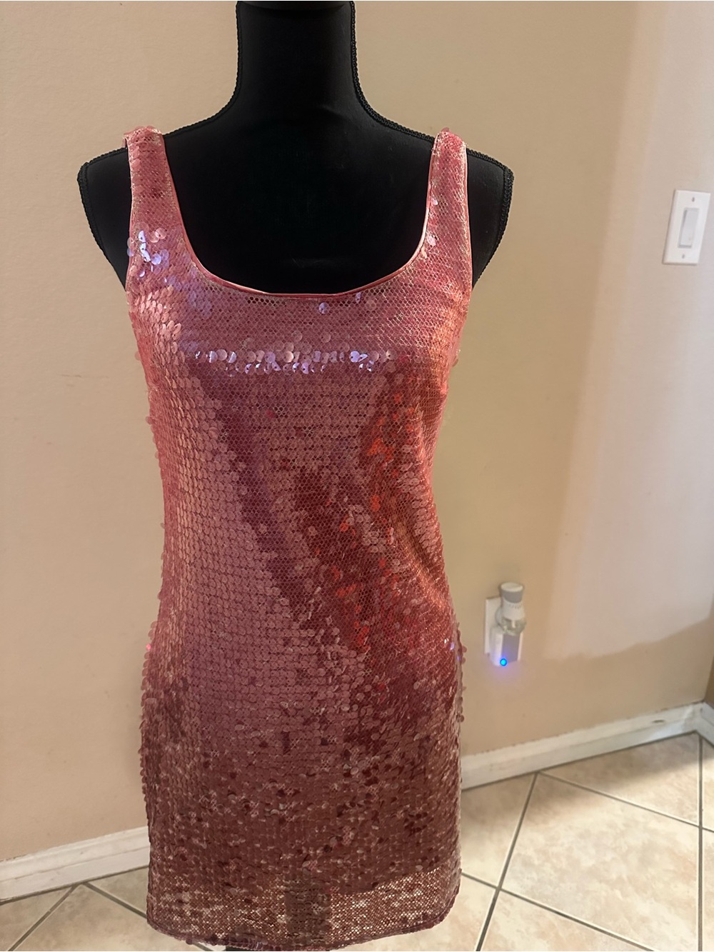 Rose Pink Sequin Mini Dress — Women's Sleeveless Party Dress - Picture 2 of 5